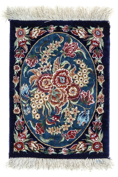 Ghom - Seide Teppich 28x40cm - Perserteppich - dunkelblau