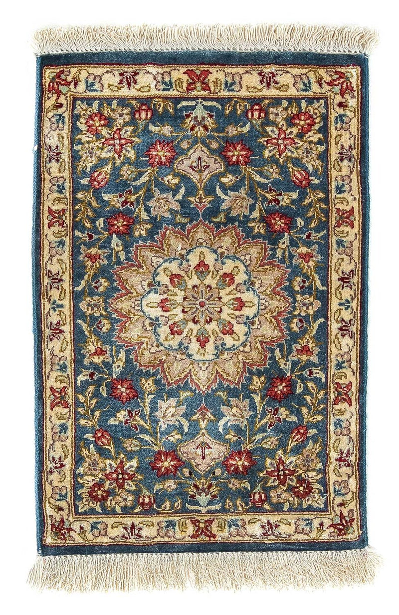Ghom - Seide Teppich 27x44cm - Perserteppich - dunkelblau