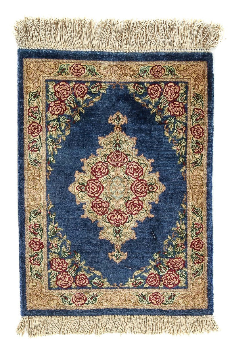 Ghom - Seide Teppich 28x39cm - Perserteppich - dunkelblau