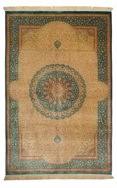 Seidenteppich - Ghom Seide - Premium 130 x 188 cm Teppichbrücke - beige