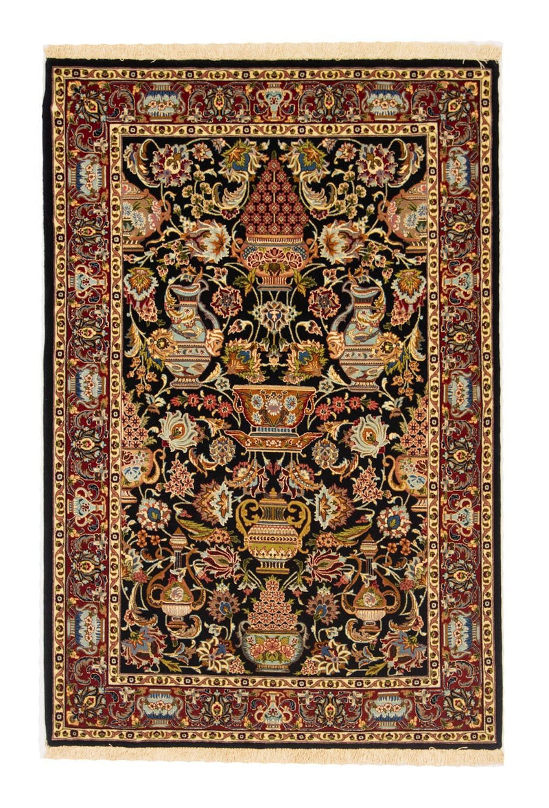 Ghom Teppich 101x149cm - Perserteppich - schwarz