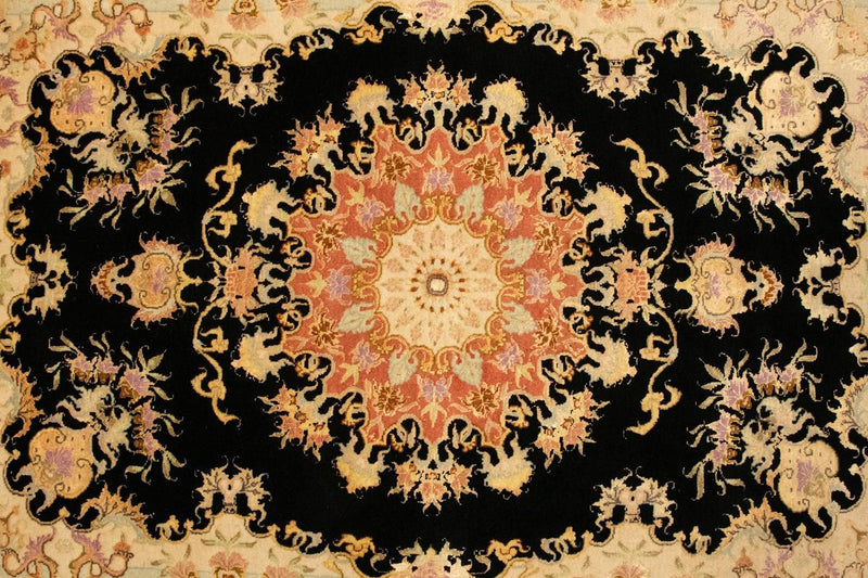 Täbriz - 50 Raj Teppich 101x138cm - Perserteppich - schwarz
