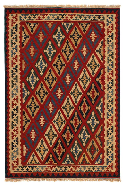 Kelim Fars Teppich 154x209cm - dunkelrot