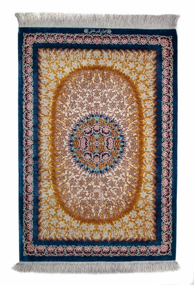 Ghom - Seide Teppich 60x93cm - Perserteppich - dunkelblau