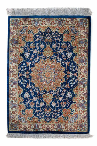 Ghom Teppich 55x78cm - Perserteppich - dunkelblau