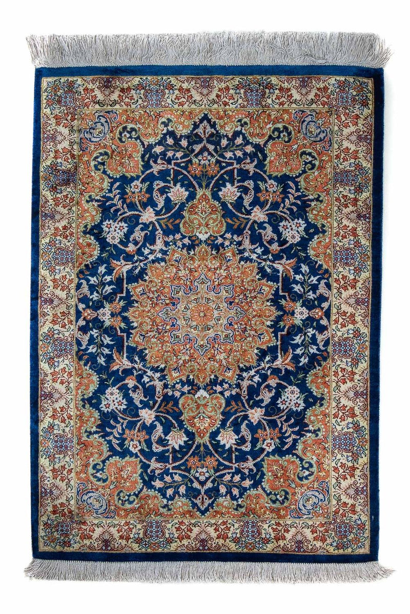 Ghom Teppich 55x78cm - Perserteppich - dunkelblau