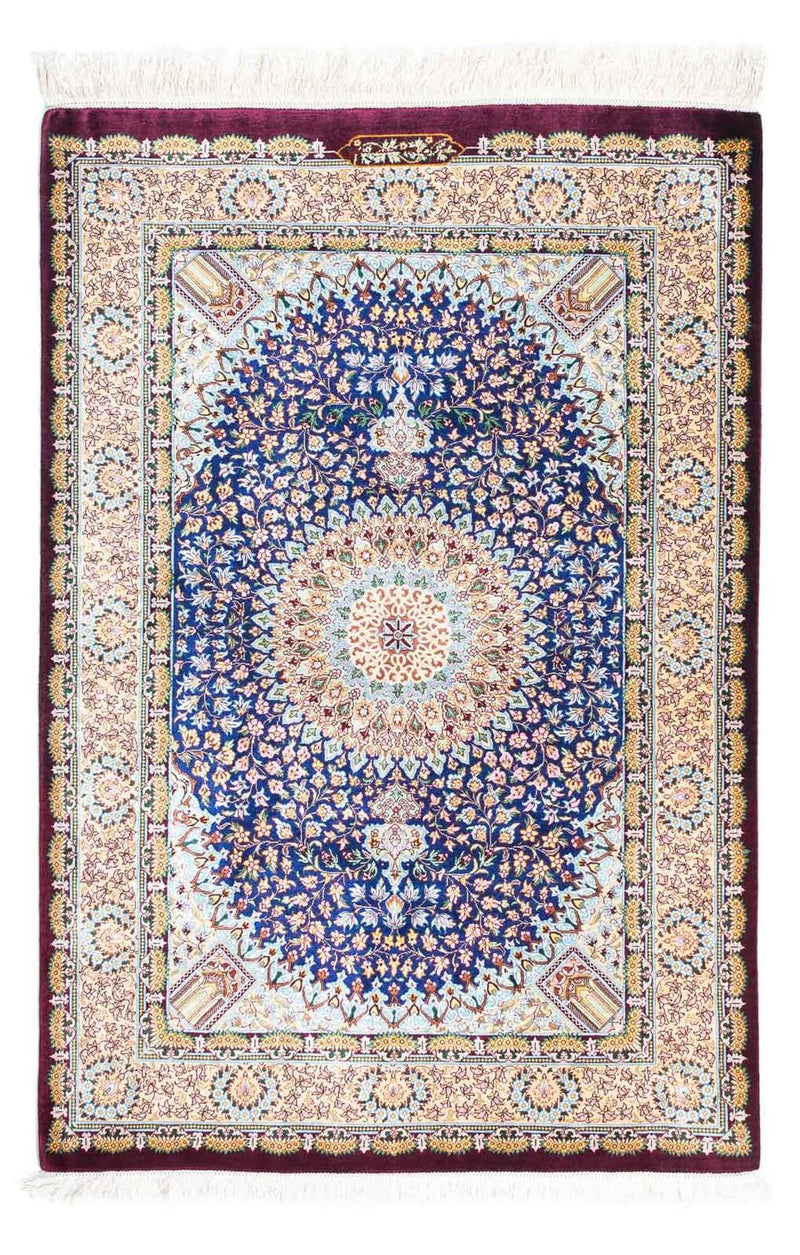 Ghom Teppich 79x117cm - Perserteppich - dunkelrot