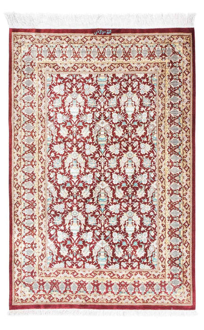 Ghom Teppich 76x119cm - Perserteppich - dunkelrot