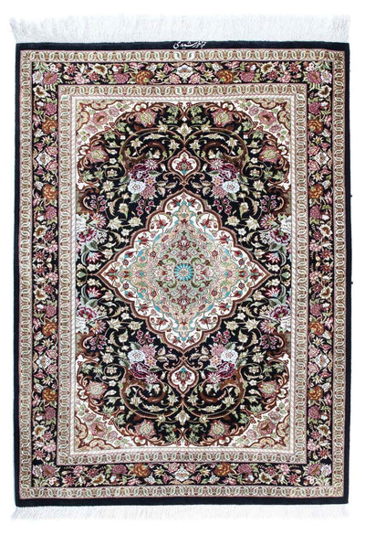 Ghom Teppich 80x114cm - Perserteppich - dunkelblau