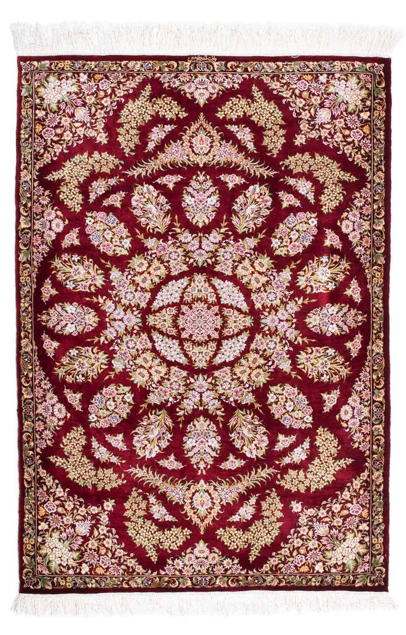Ghom Teppich 85x122cm - Perserteppich - dunkelrot