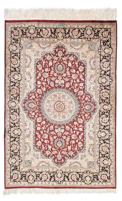Ghom Teppich 95x144cm - Perserteppich - dunkelrot